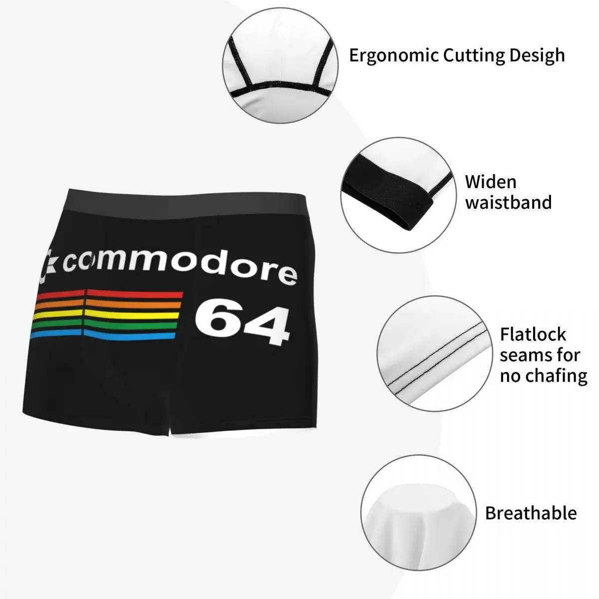 Commodore 64 Computer Underwear Men Print Custom C64 Amiga Computer Geek Nerd Boxer Briefs Shorts Panties Breathable Underpants