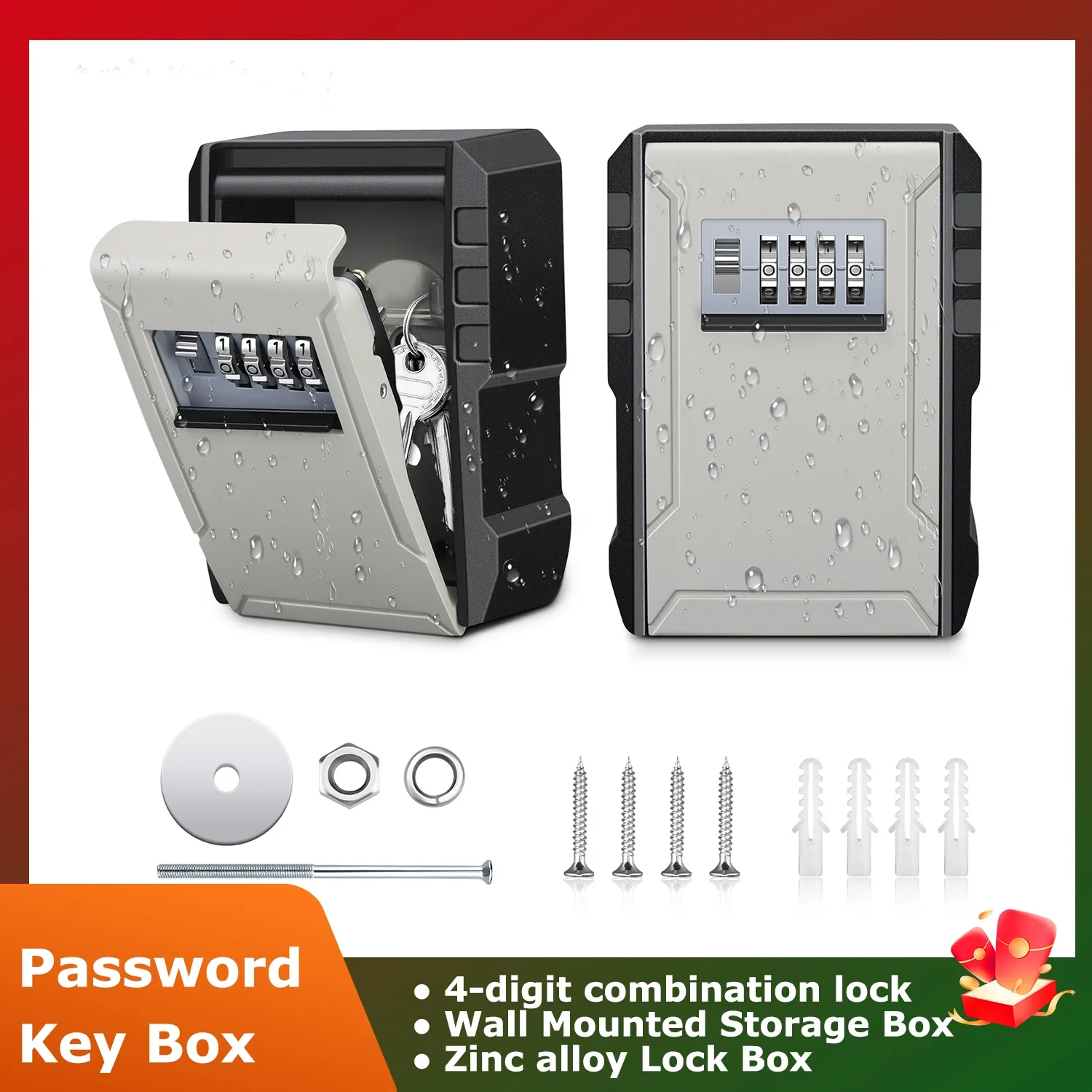 Wall Mount Safe Box 4 Digit Combinat Password Key Lock Storage Box No Key for Home Office Security-Protection coffre fort