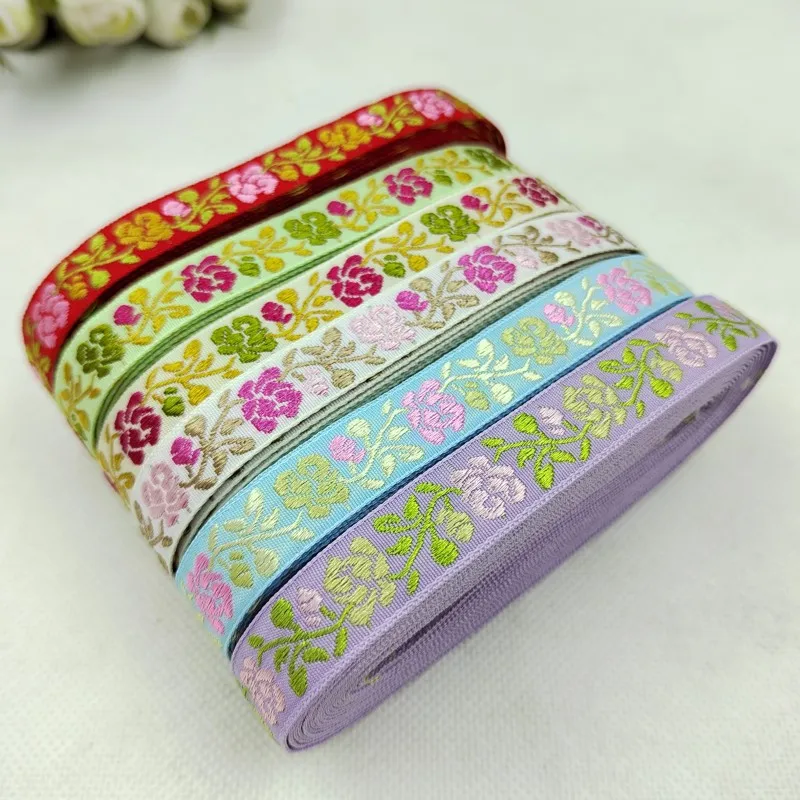 5yards Shiny Glitter Flower National Embroidered Jacquard Ribbon Handmade DIY Hairpin Ornaments