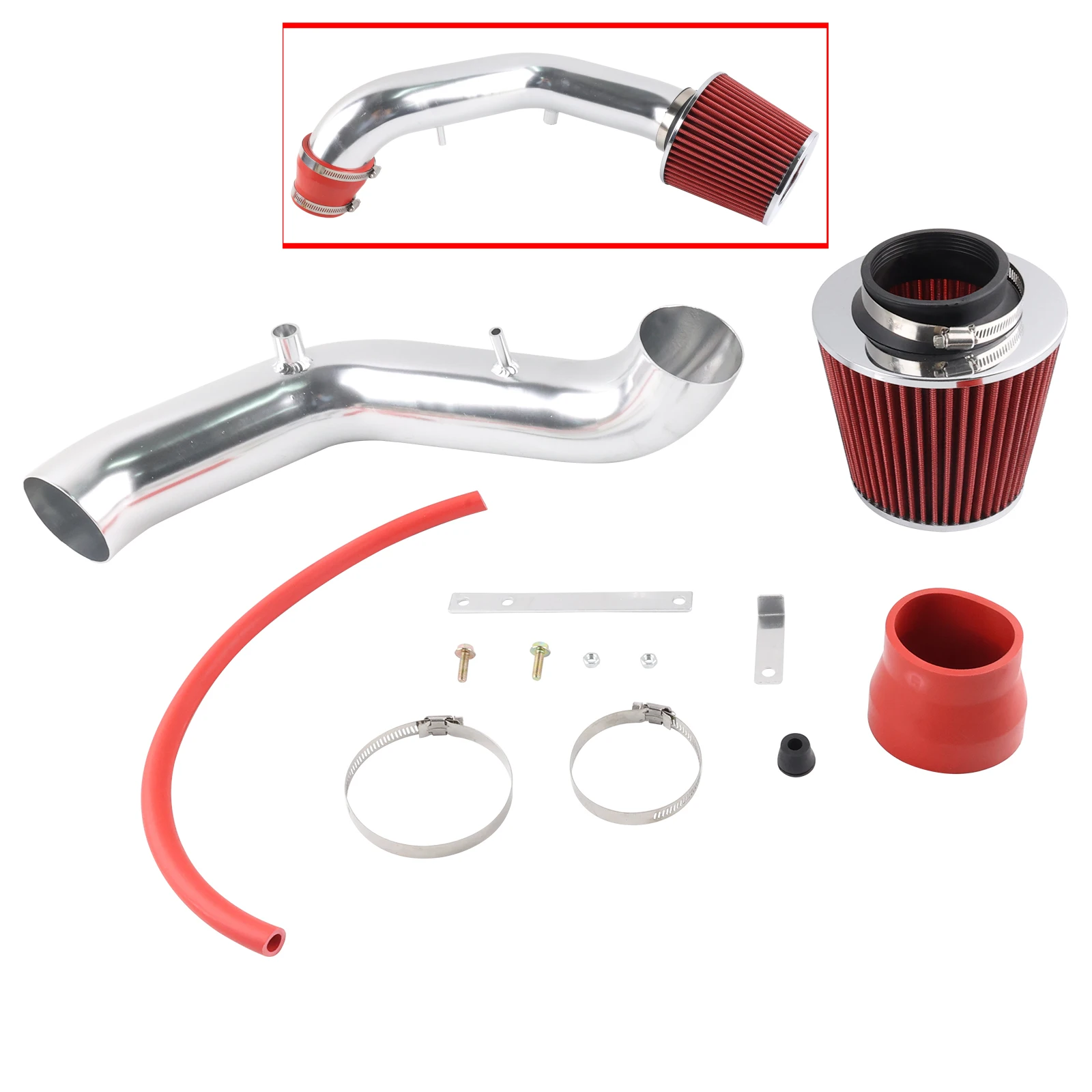 Cold Short Ram Silver Air Intake Pipe Kit + RED Filter For 2002-2006 Acura RSX BASE Model 2.0L Vtec Engine Air Intakes Parts