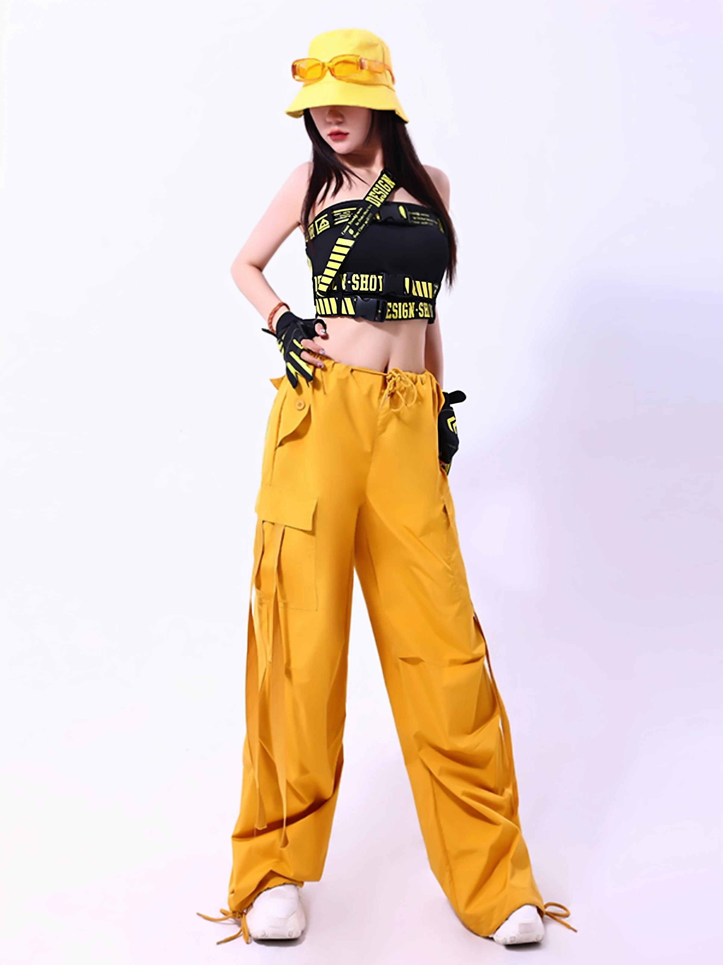 Promotional Short Jazz Dance Top for Women Street Style Hip Hop Performance Practice Outfit Low Waist Pants Letter Pattern