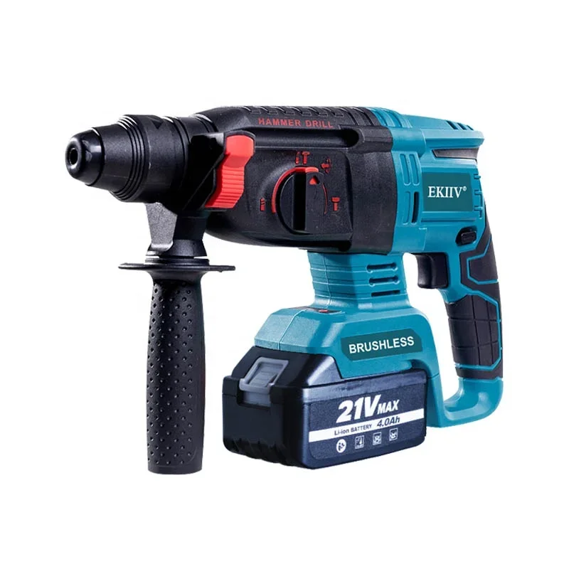 EKIIV high quality 21V 18V 4.0Ah  5.0ah cordless electric impact hammer drill tool set power tools drill for Concrete wall