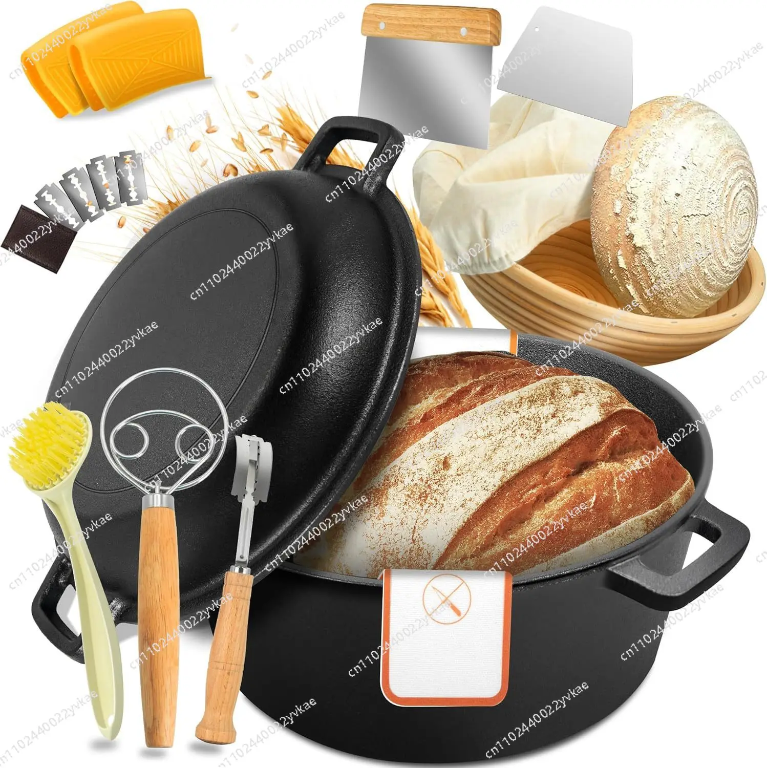 

Cast Iron Dutch Pot Bread Baking Set, Bread Baking Supplies Banneton Bread Basket