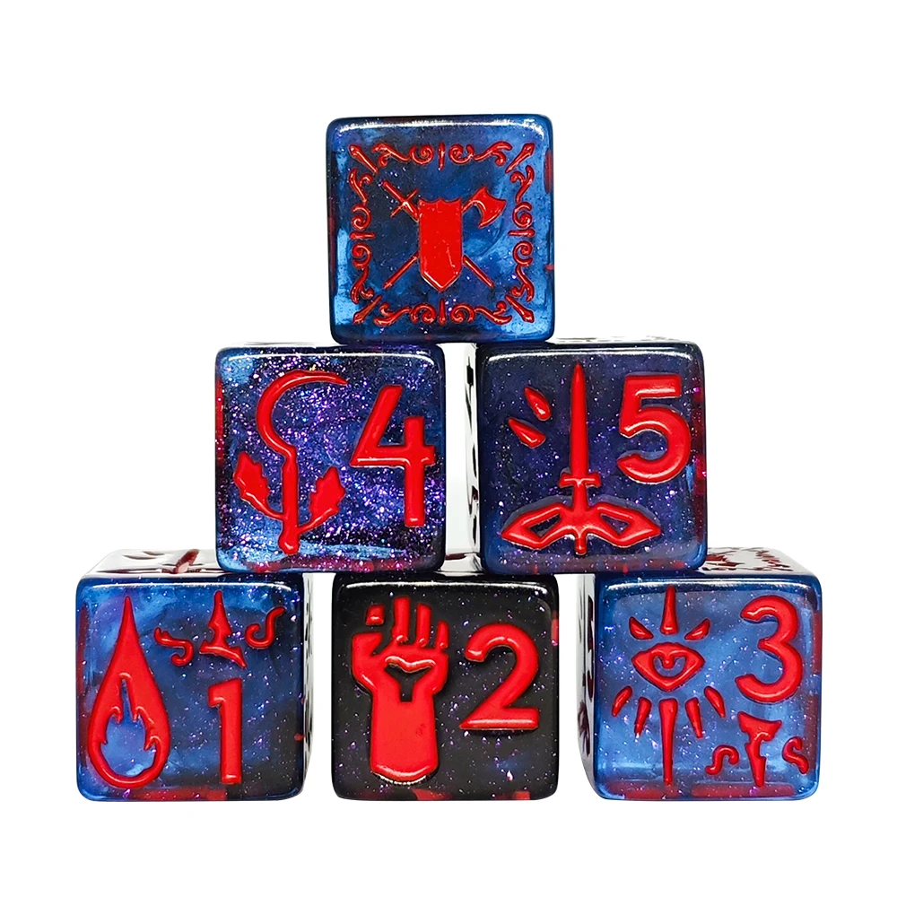 12Pcs Set D6 Resin 16MM Fancy Magical Pattern Dice for Dungeons and Dragons RPG TRPG Entertainment Dice Accessory