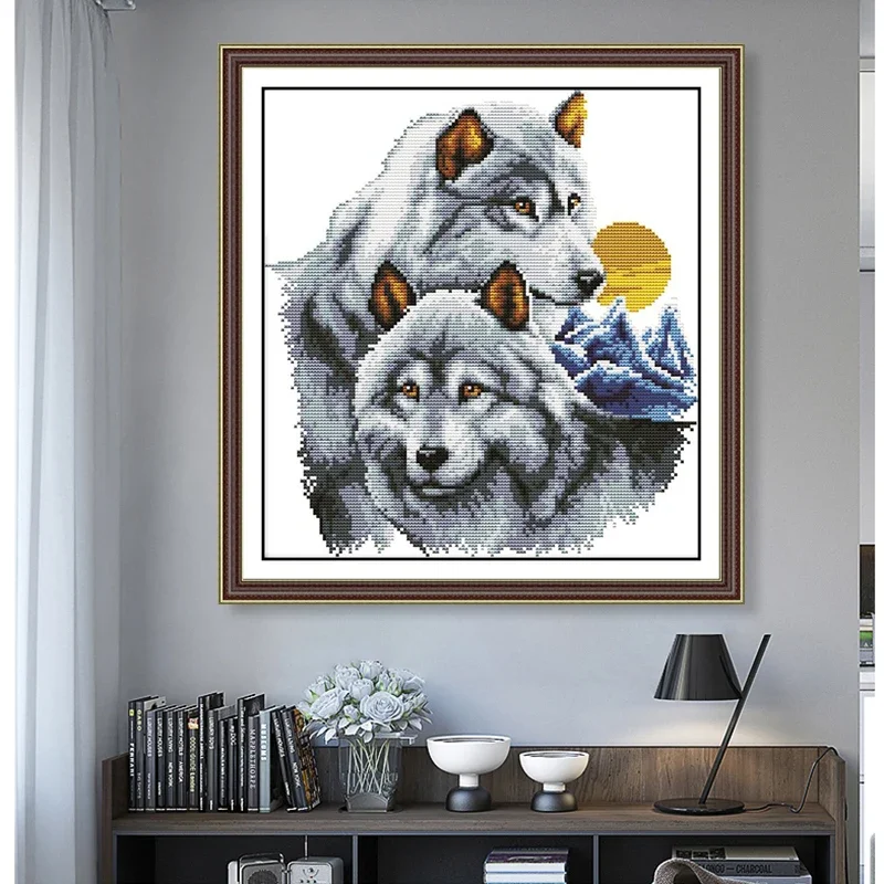 الأبدية الحب الذئب عيد الميلاد عبر عدة خياطة القطن البيئي مختوم 14ct متجر جديد ترويج المبيعات التطريز ديكور المنزل