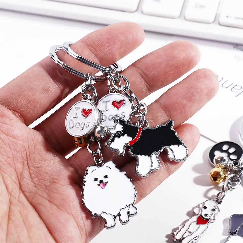 Fashion Pet Memorial Keychain Dog Pendant White Maltese Animal Bell Enamel Keyring Women Bag Jewelry Girls 1Piece