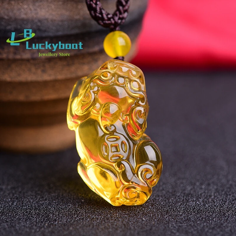 Hand Carved Natural Citrine One Coin Pixiu Pendant Men Women Bring Wealth Yellow Crystal Amulet Necklace Sweater Chain Dropship