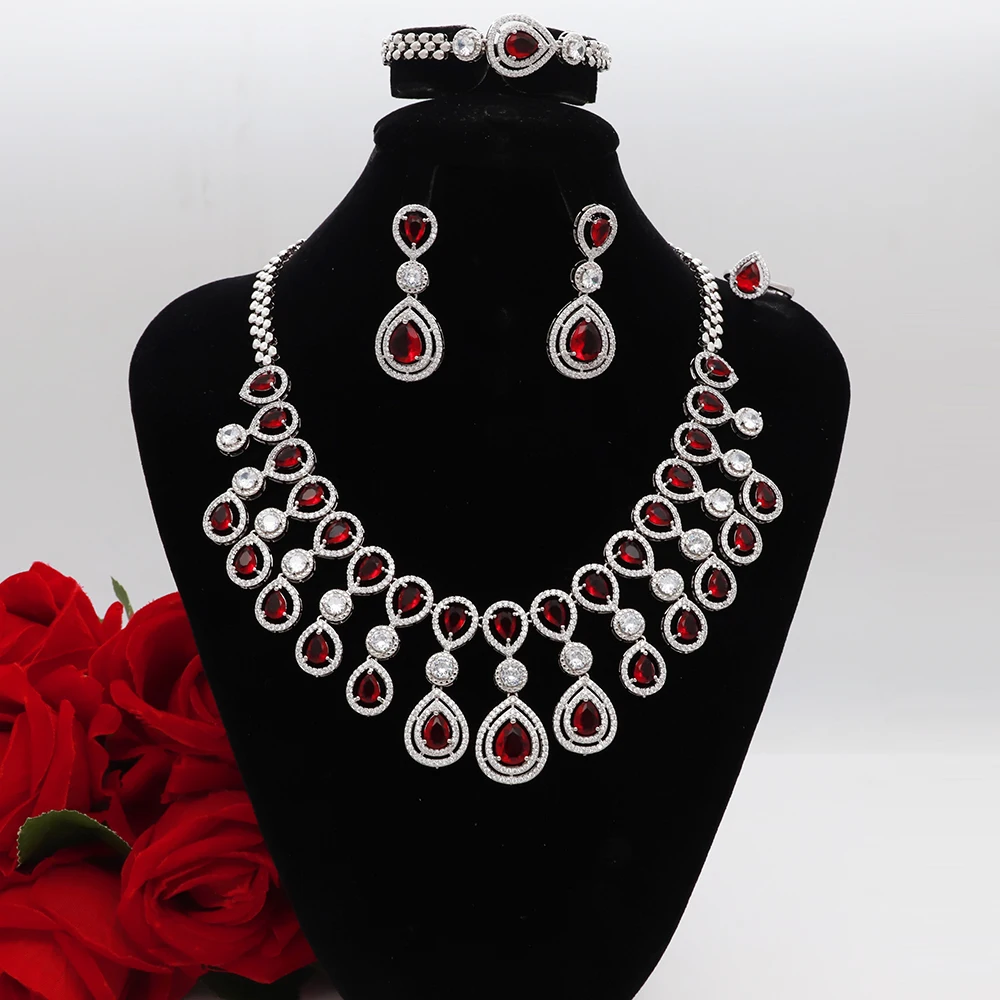 

Vintage Tassel CZ Jewelry set White Color Party Wedding Necklace Earrings for Women Anniversary Gift