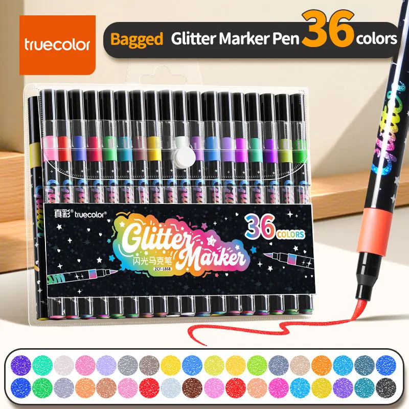 

Truecolor ZCF-1868 36-Color Soft PVC Pouch Glitter Markers for Student Painting Special Use Non-Transferable Greeting Card