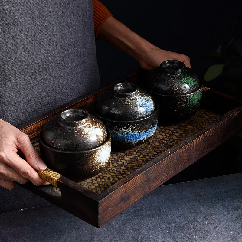 Japanese Ceramic Bowl With Lid Soup Bowl Small Stew Cup Household Steamed Egg Bowl Dessert Soup Bowl