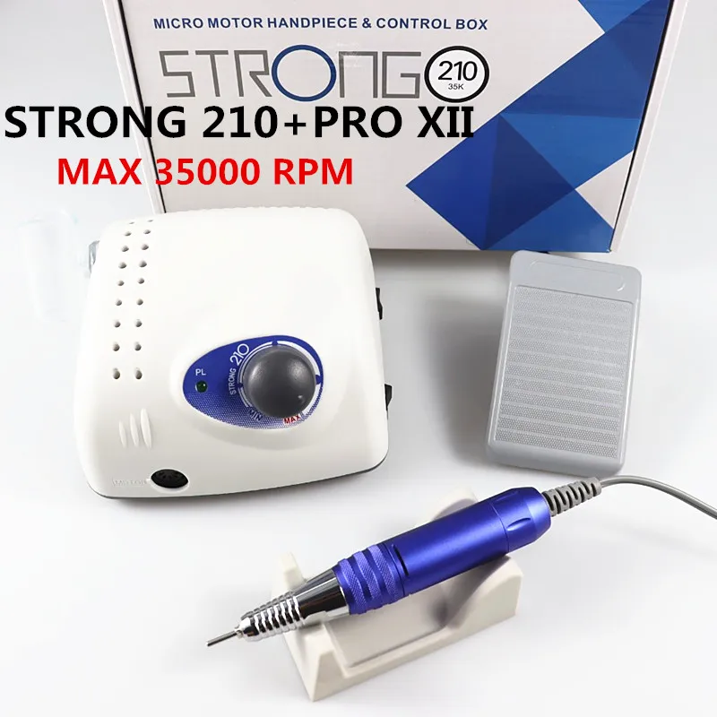 Forte 210 PRO XII broca de unhas, 65W, 35000 cortadores de máquinas, broca de unhas elétrica, fresadora, arquivo polonês