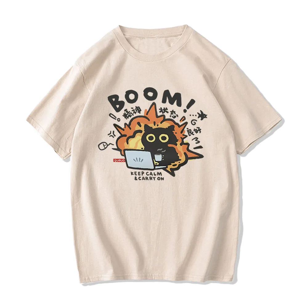 Boom CAT T-shirt Mental Pure Cotton Short Sleeved Tshirt for Men Women 2024 Summer New Tee Clothes Loose Casual Cartoon Tops