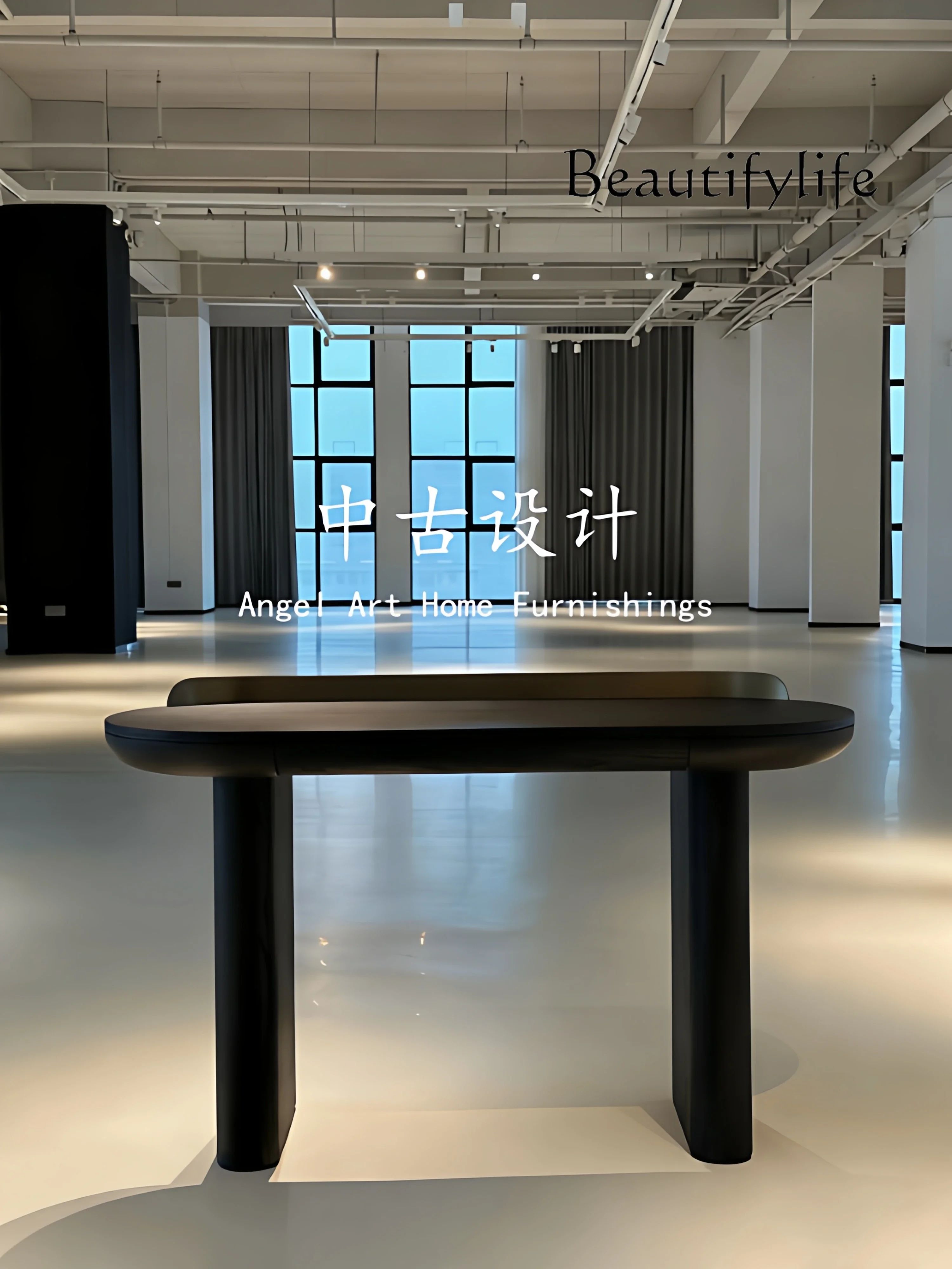 N49 Medieval designer hotel reception solid wood with stainless steel small desk modern entrance table