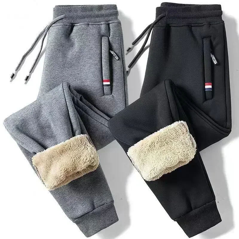 Winter Lamb Wool Pants Keep Warm Casual Thickened Windproof Men's Fitness Jogging Sweatpants Drawstring Fleece Straight Pants