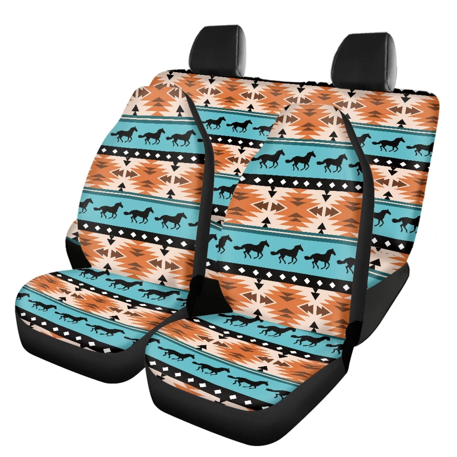 

Aztec Tribal Horse Print Slip-Resistant Universal Car Seat Covers Ethnic Automobile Seat Protector Front And Back Seat Cover