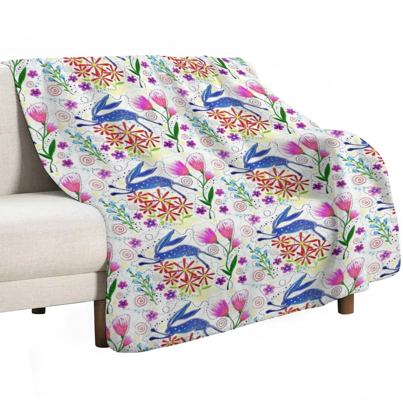 Blue Rabbit with Flowers Throw Blanket Quilt cosplay anime Hairys Travel Thins Luxury St Blankets