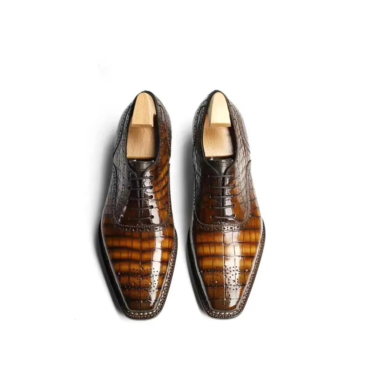shengzhuangsanbao new men dress shoes male formal shoes crocodile shoes brown brunsh color business office wedding shoes