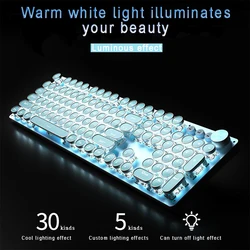 108 klawisze Punk Retro Gaming Keyboard przewodowy Cyan przełącznik mechaniczna klawiatura RGB podświetlana klawiatura Gamer do komputera PC Laptop