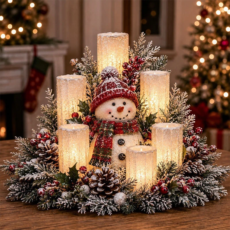 Christmas Lighted Centerpiece Glowing Candle Tabletop Ornament Santa Snowman Angel Figurine Home Party Decoration Christmas Gift