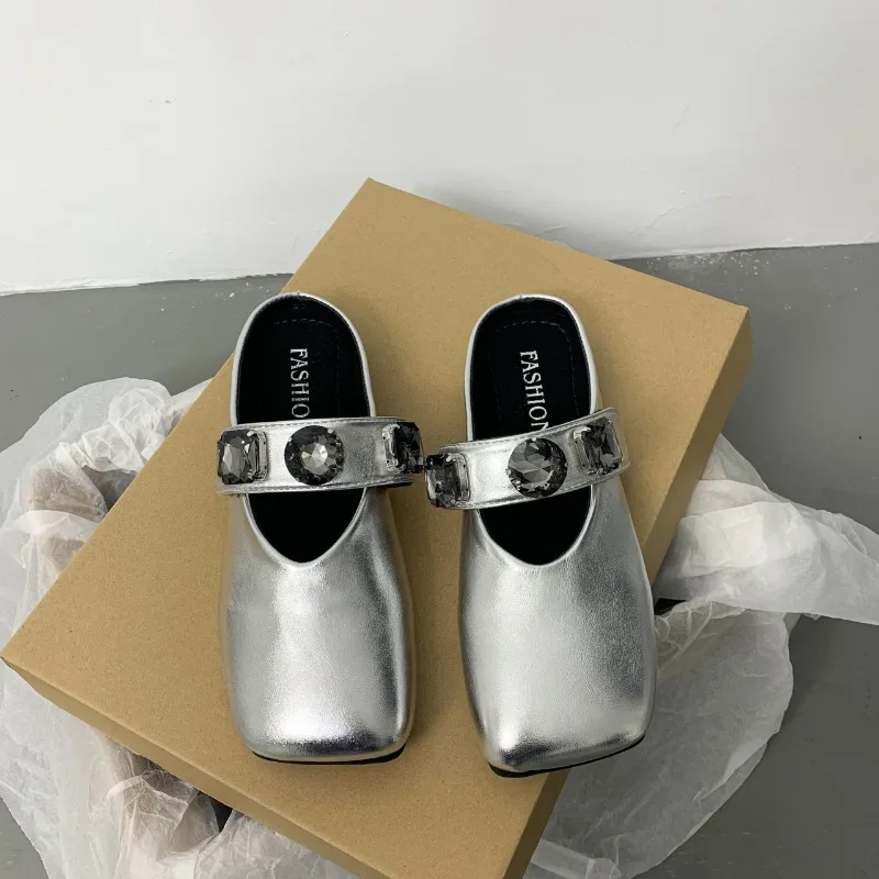 

Полутапочки Baotou женские летние новые туфли на плоской подошве с квадратным носком женские Туфли Мэри Джейн с блестками женская обувь