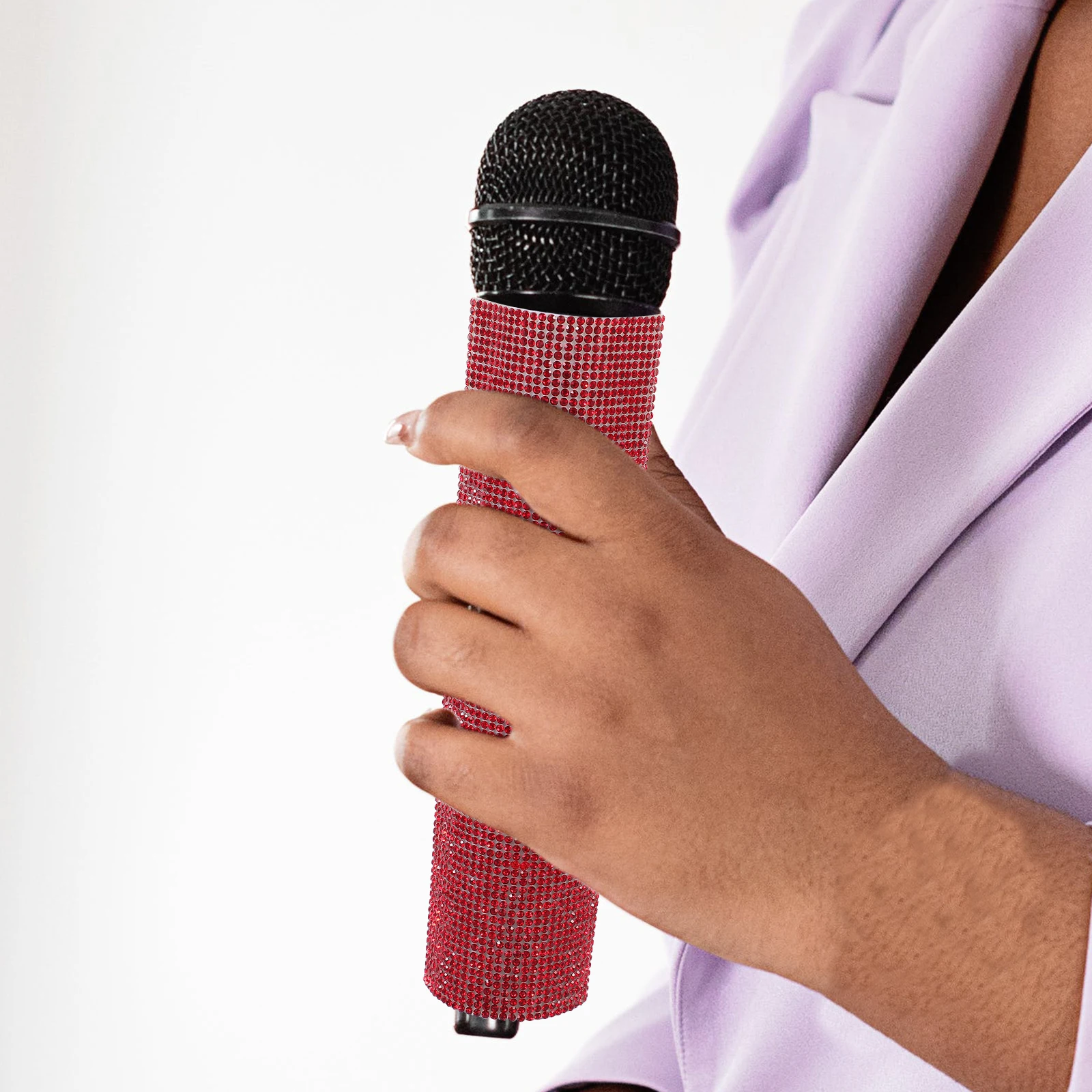 

Wireless Microphone Rhinestone Cover Red Handle Protector Sparkling Mic Sleeve Universal Fade Resistant Decorative Practical