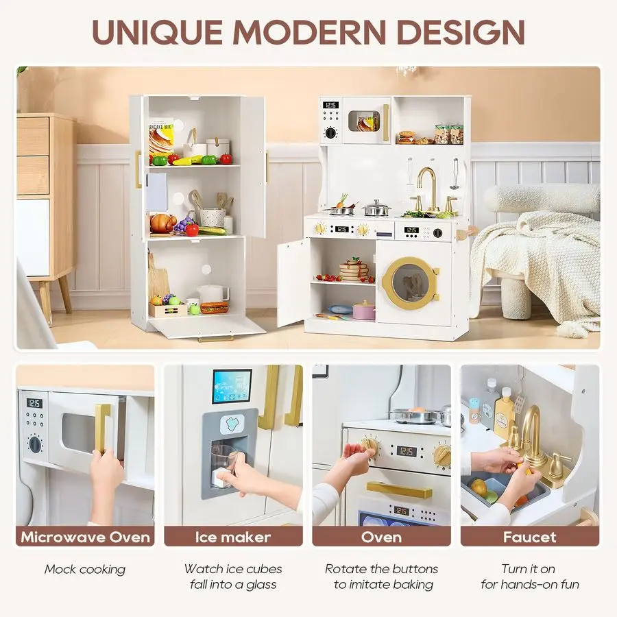 مجموعة لعب المطبخ بتصميم واقعي، مطبخ لعب فاخر مع خزائن تخزين ممتدة، مطبخ ألعاب للأطفال الصغار مع القهوة