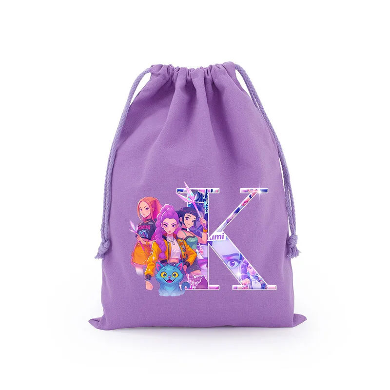 Kpop Demon Hunters Drawstring Bags Cartoon Printed Letter A-Z Makeup Candy Key Storage Gift Bags Convenient Bundle Pockets 2025