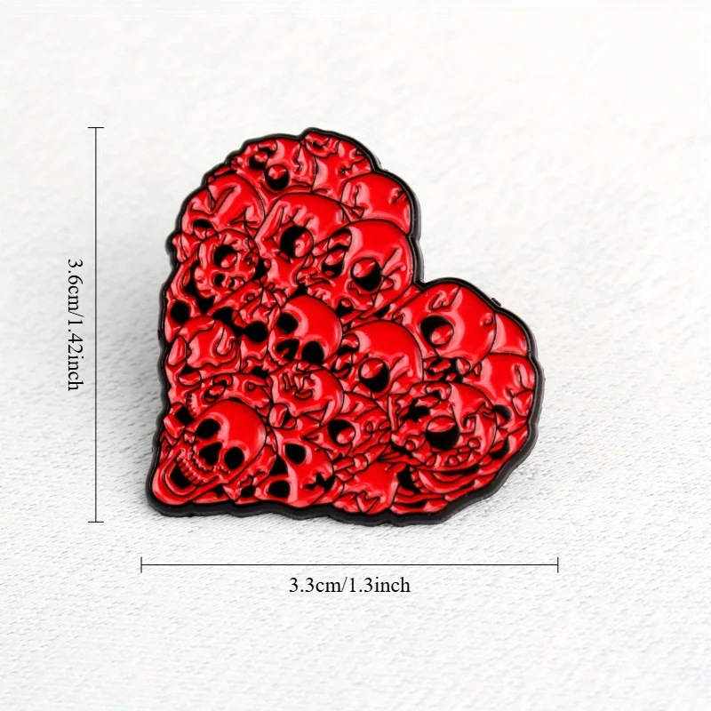 دبوس المينا على شكل قلب جمجمة من Edgy - إكسسوار فاسق قوطي بتصميم أحمر وأسود