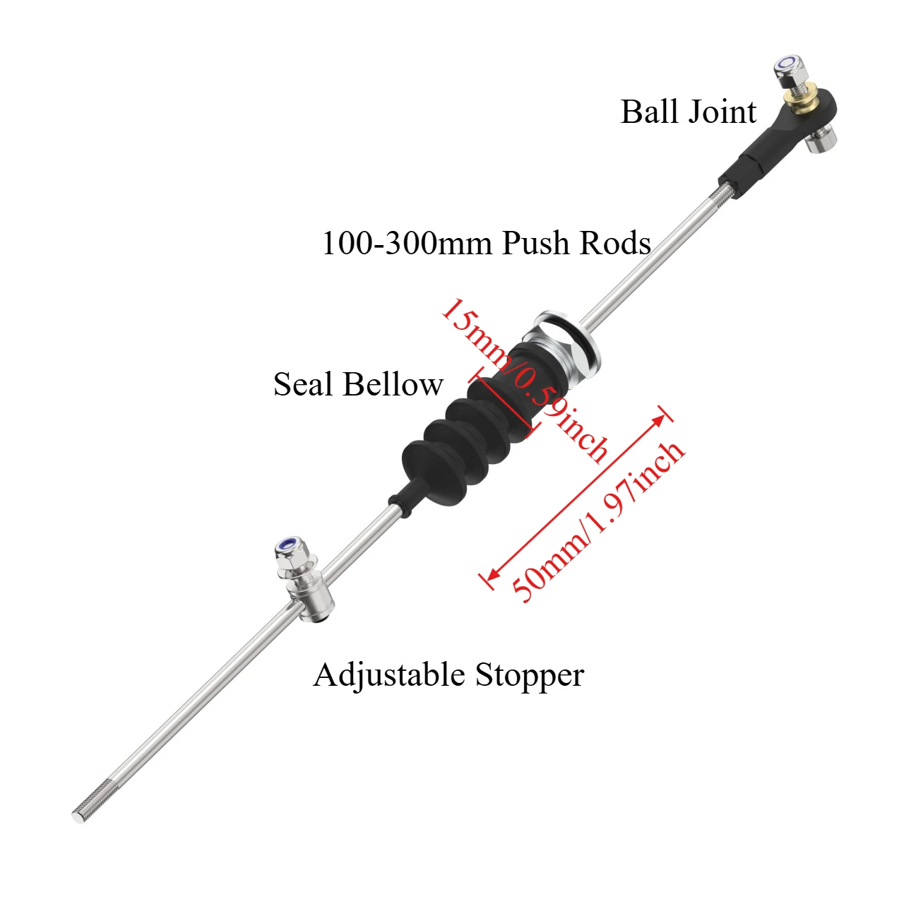 3mm M3 Servo Linkage Ball Joint Kit for RC Boat - Adjustable Stopper + Seal Bellow + 25-300mm Push Rods, Metal Connector Parts