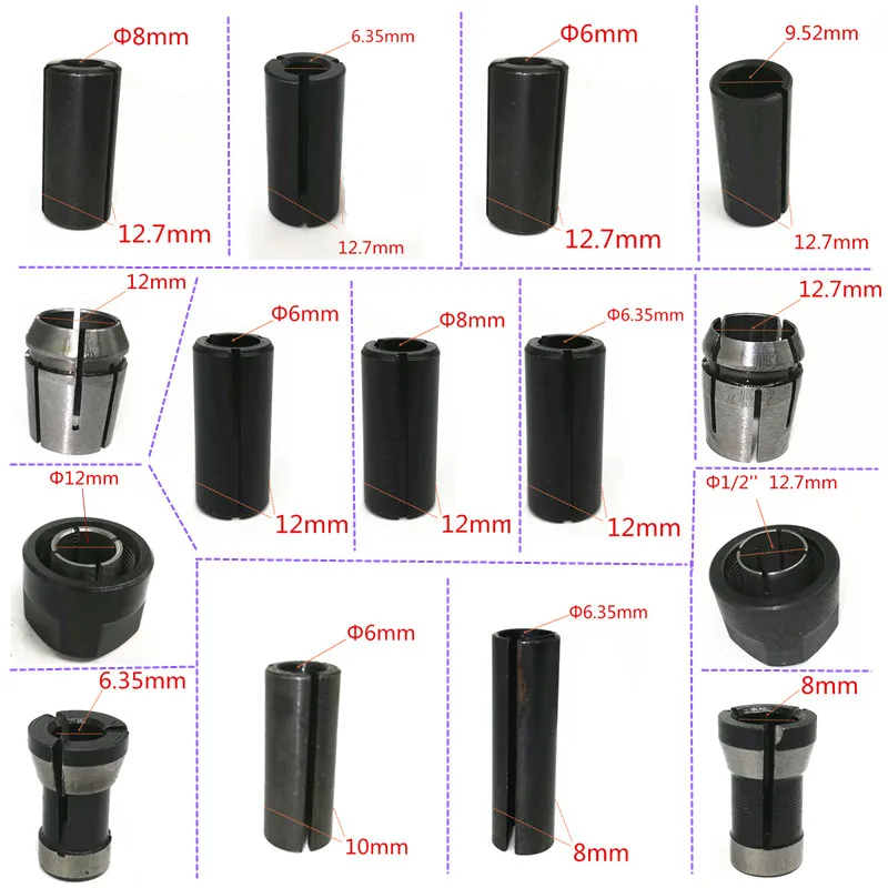 6mm 8mm 10mm 12mm 12.7mm 1/2' 1/4' 3/8' Adapter Router Chuck Collet Cone Nut for POWER TOOL
