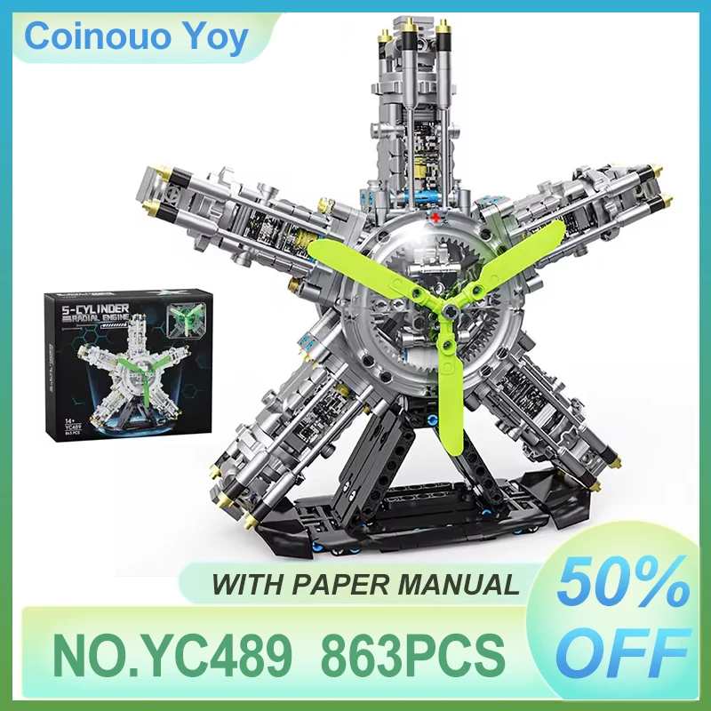 

MOC Technical Motorized Cylinder Radial Engine Building Blocks Light Electrically Aircraft Engines Bricks Toys Kid Chrismas Gift