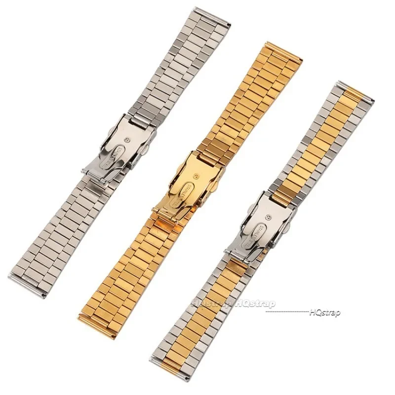 316L Stainless Steel Watch Band 18mm 20mm Double Press Folding Buckle Strap Wrist for Men Women Bracelet Silver Gold Watchband