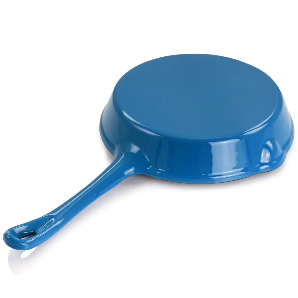 Enameled Round 8 Inch PreSeasoned Cast Iron Frying Pan in Turquoise