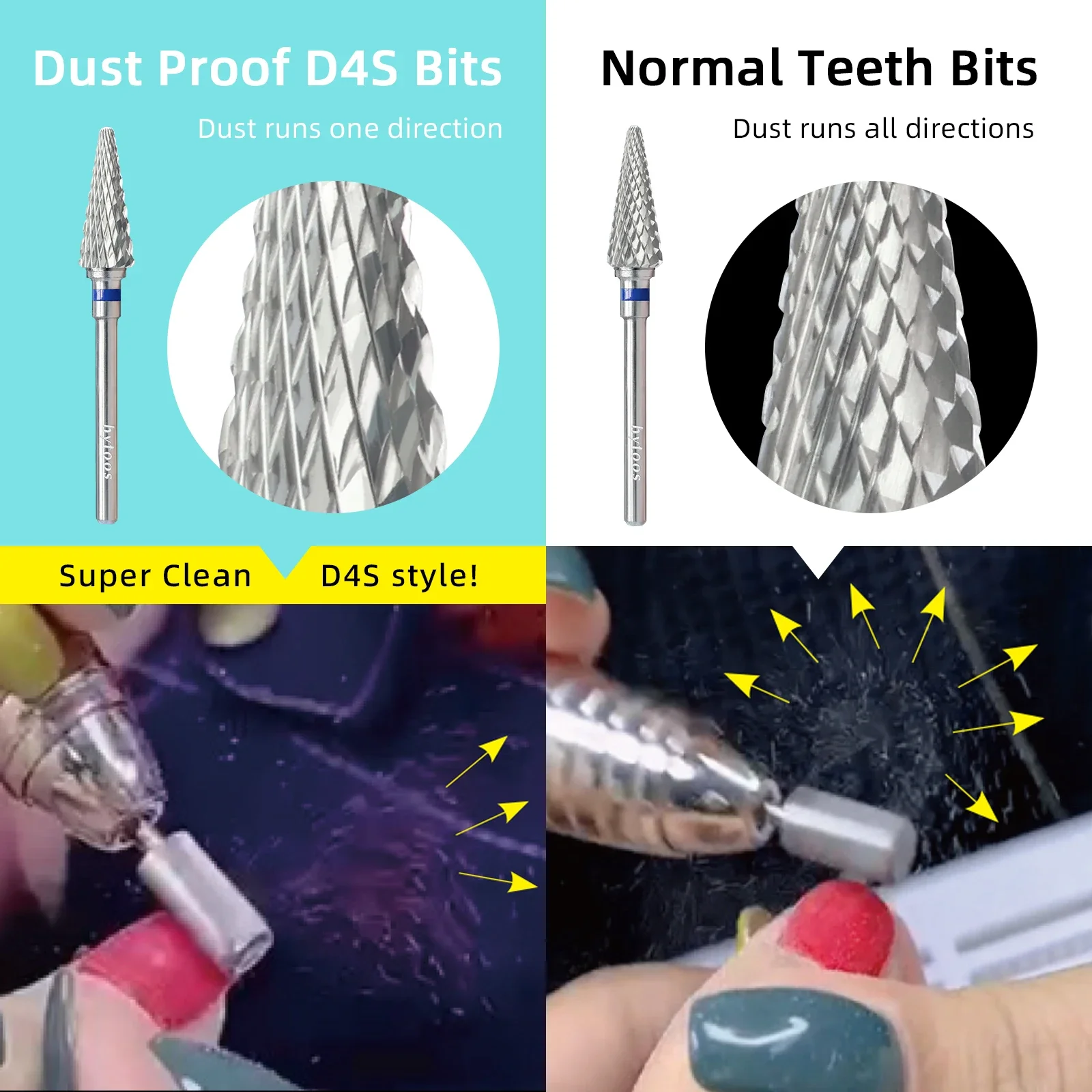 HYTOOS forets à ongles coniques 15mm forets coniques en carbure anti-poussière pour l'élimination des ongles manucure vernis Gel doux nettoyage des cuticules