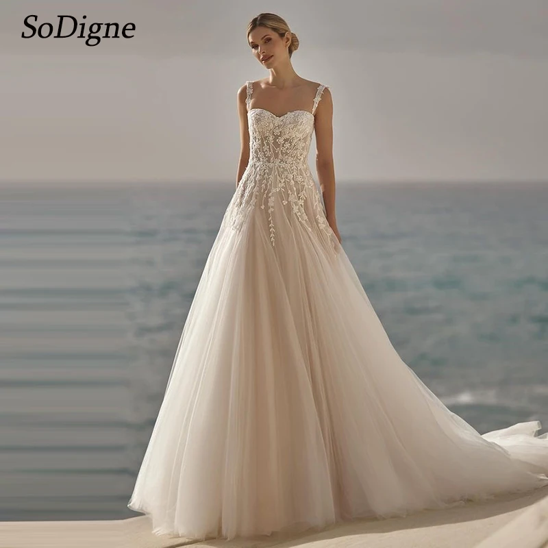 

SoDigne Boho Wedding Dresses A-line Tulle Sweetheart Sleevless Appliques 2025 Bridal Dress Long Wedding Gown Robe De Mairee ﻿