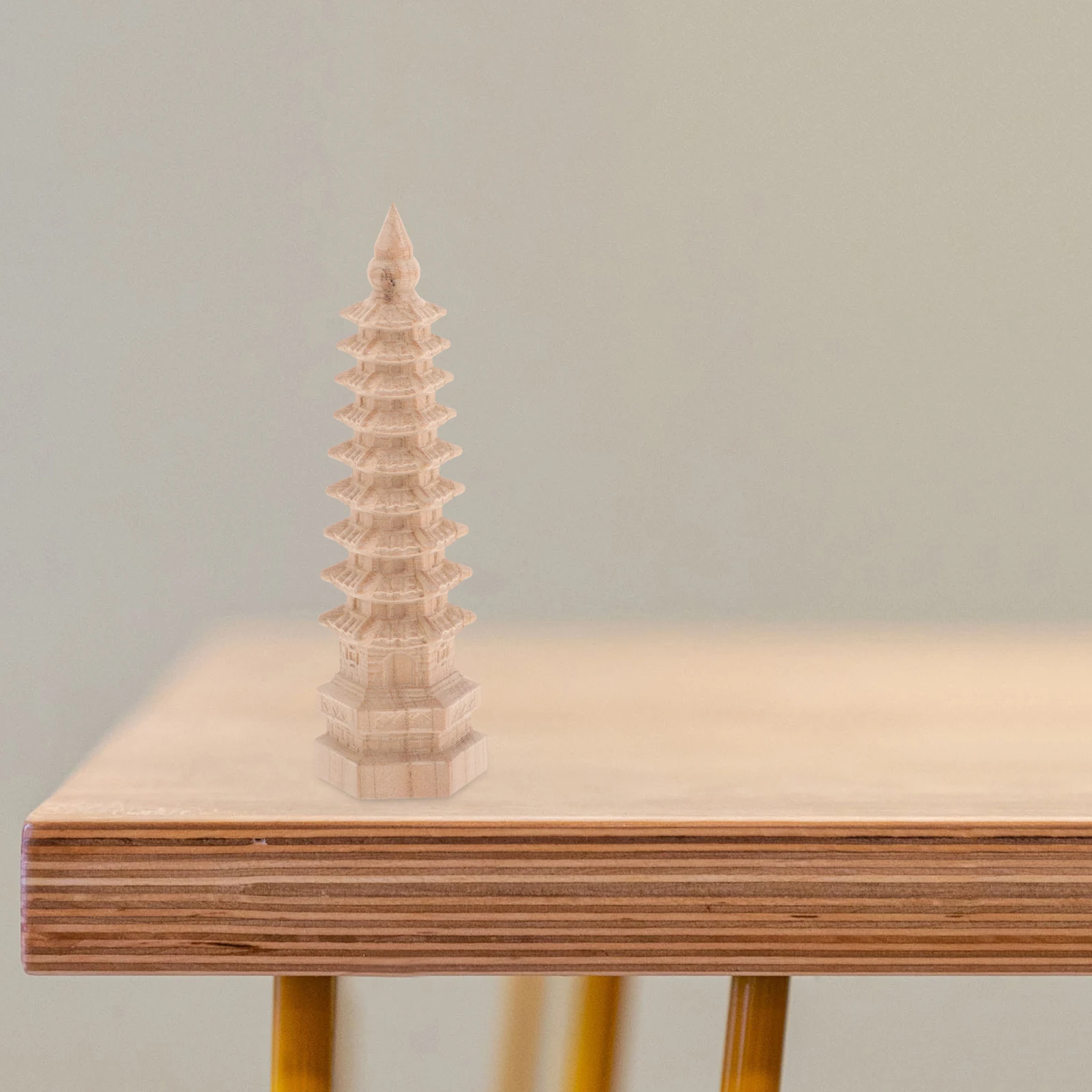 Wooden Mini Wenchang Tower Pagoda Figurine Desk Decor Miniature Tower Model Oud Wood Zen Garden Figurines Carving
