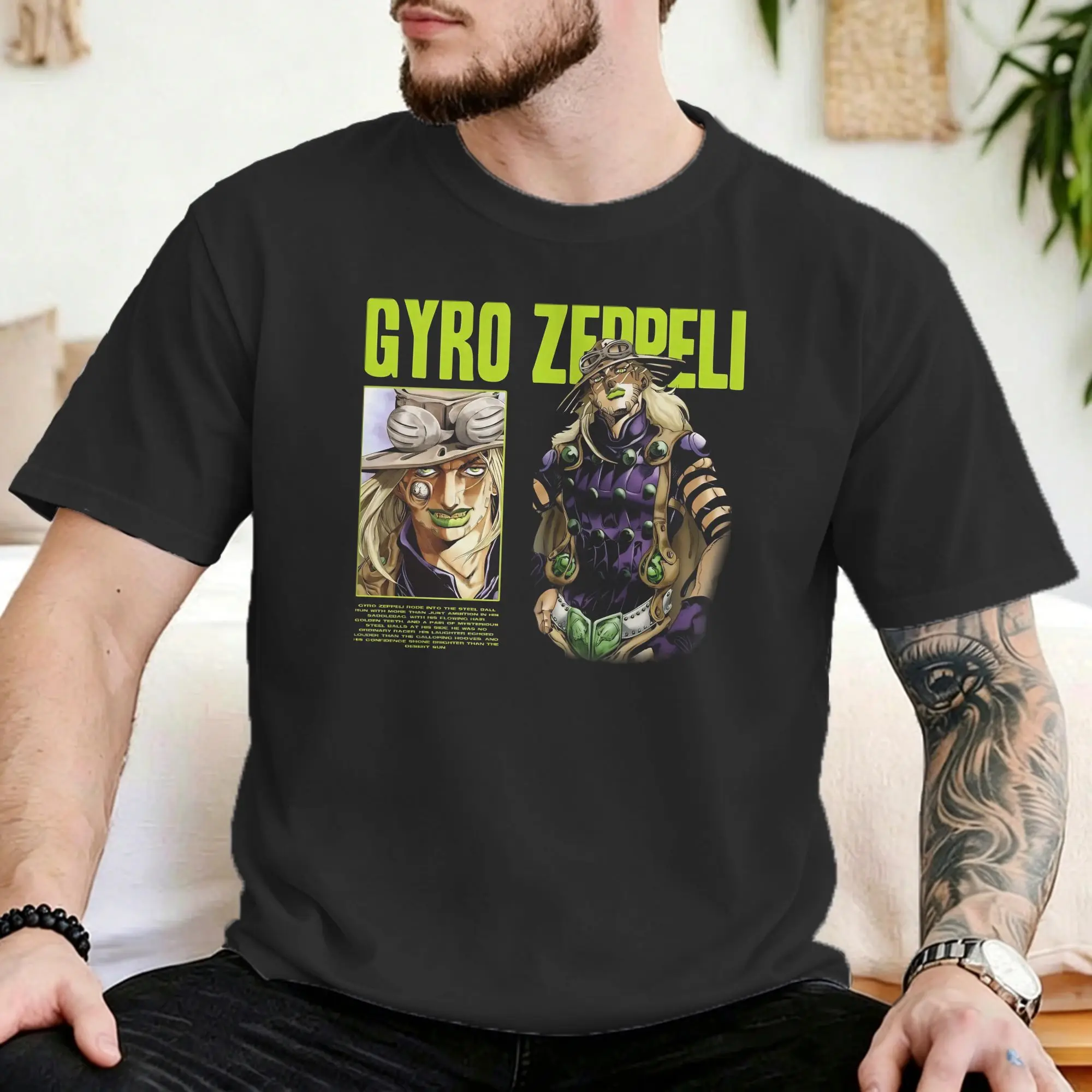 Men Women's Gyro Zeppeli T Shirts JoJos Anime  100% Cotton Tops Creative Short Sleeve O Neck Tee Shirt New Arrival T-Shirts