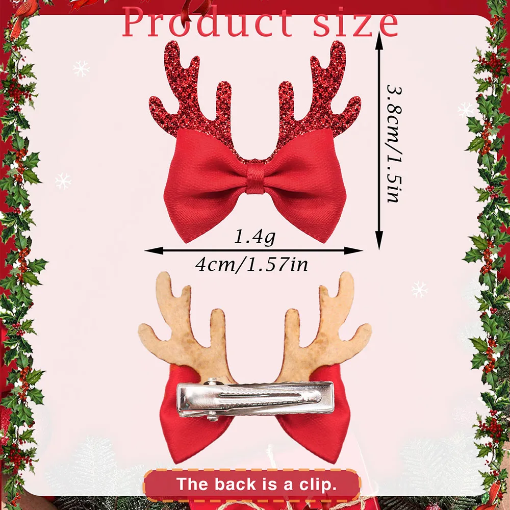 100PCS Christmas Dog Hair Clips Handmade Elk Antlers Dog Bows with Metal Clips Cute Dog Hair Accessories for Small Dogs and Cats