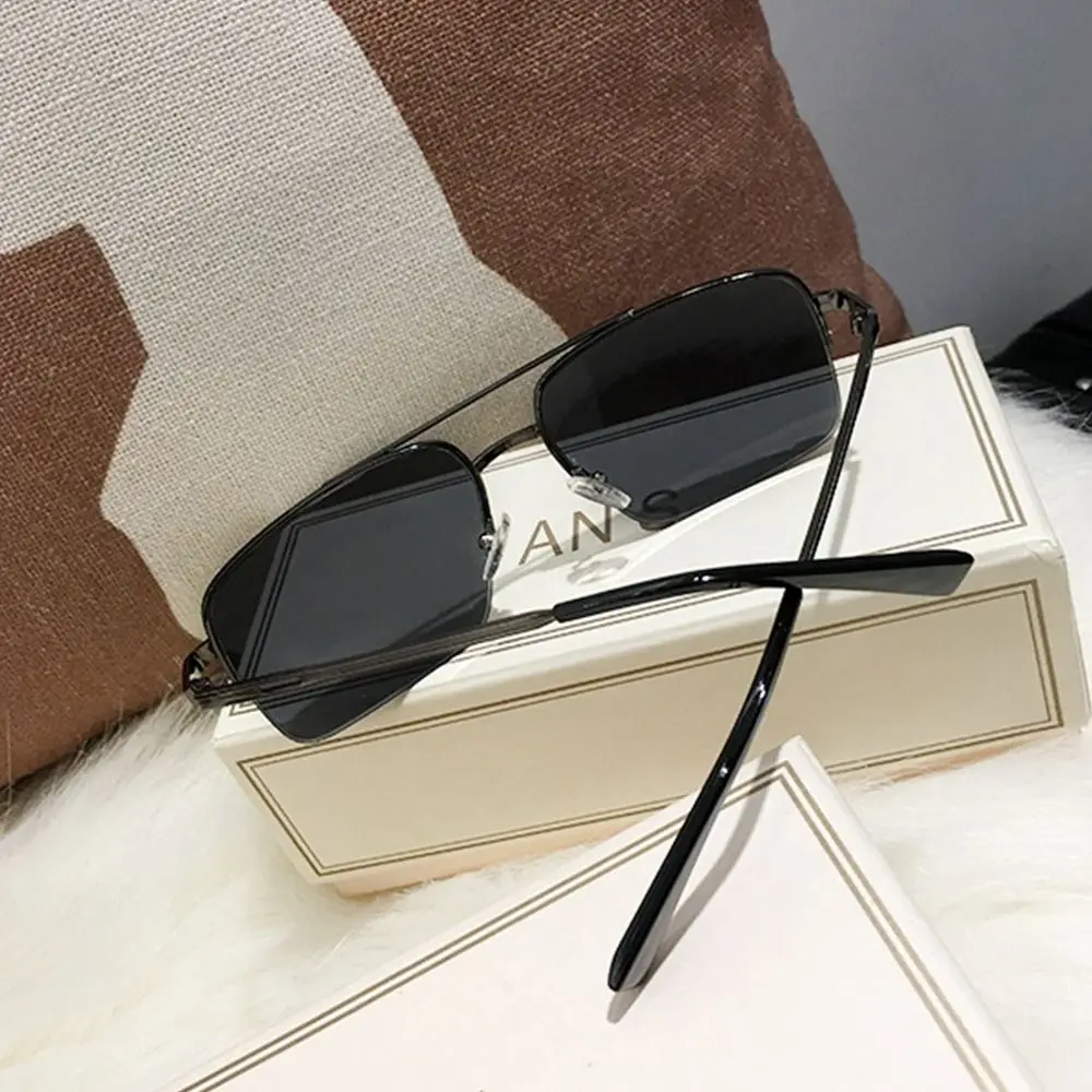 Semi-Rimless Brown Sunglasses Specifically Designed for Driving UV Protection Square Shape Sun Glasses Outdoor Classic Shades