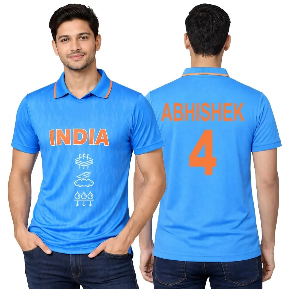 2026 Abhishek Sharma #4 3D Printed Cricket Jersey Men Breathable Quick Drying Short Sleeved T-shirt Family Matching Clothing