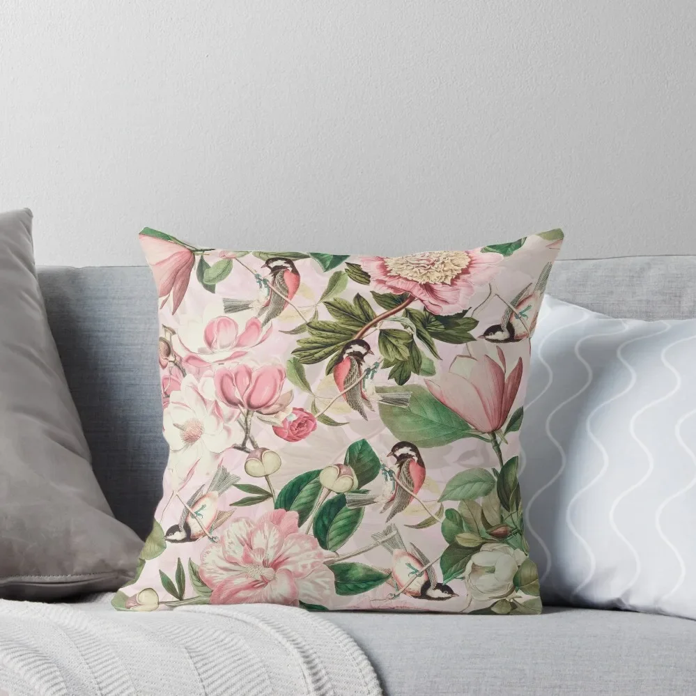 UtART - Vintage Peonies Spring Flower Botanical Garden Pattern Pink Sepia Throw Pillow Pillow Case Christmas pillow