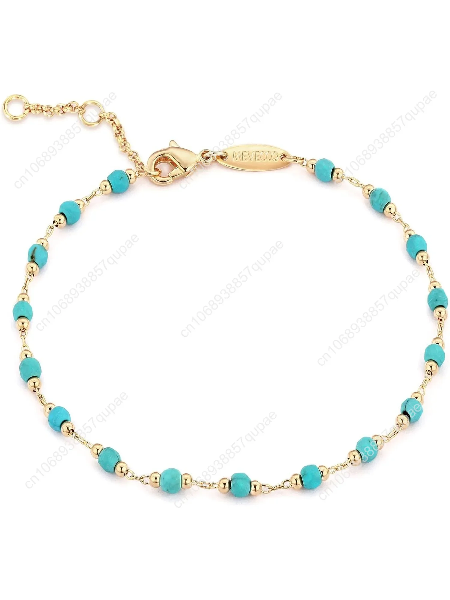 

Gold Round Turquoise Beaded Bracelets,14K Gold Plated Handmade Cute Dainty Bracelet for Women