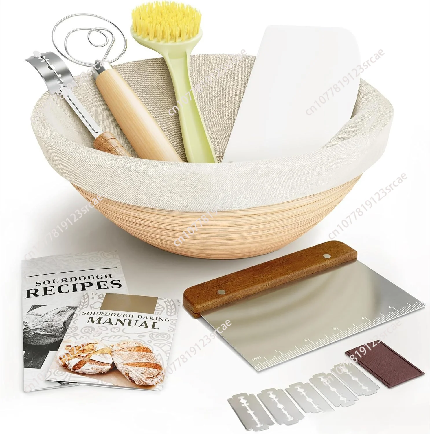 Suitable for Bread Baking Tools Supplies Rattan Fermentation Basket Scraper Powder Bread Cutting Set Homemade Sourdough