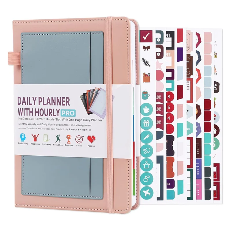 2024-2025 Planner With Practical Stickers, Undated Daily Weekly Organizer,Leather Cover With Card Storages&Paper Pocket-X62A