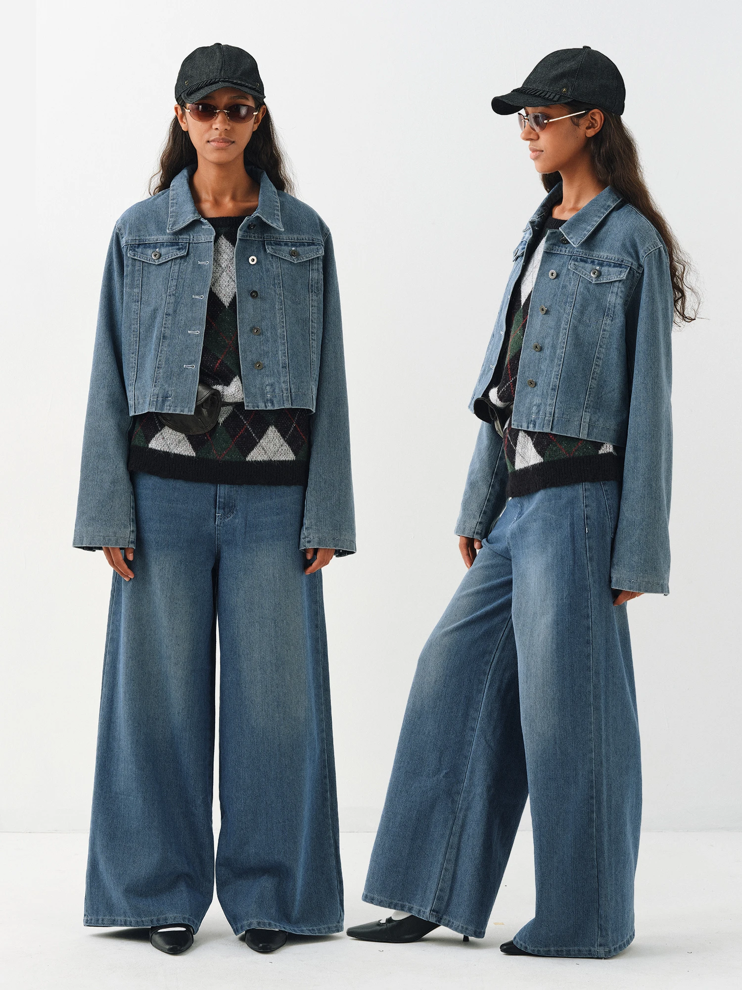 

Комплект женских джинсов TAYCO: осенне-зимний, новый, повседневный, синий, комфортный, джинсовый, с широкими штанинами, свободного кроя, модный...