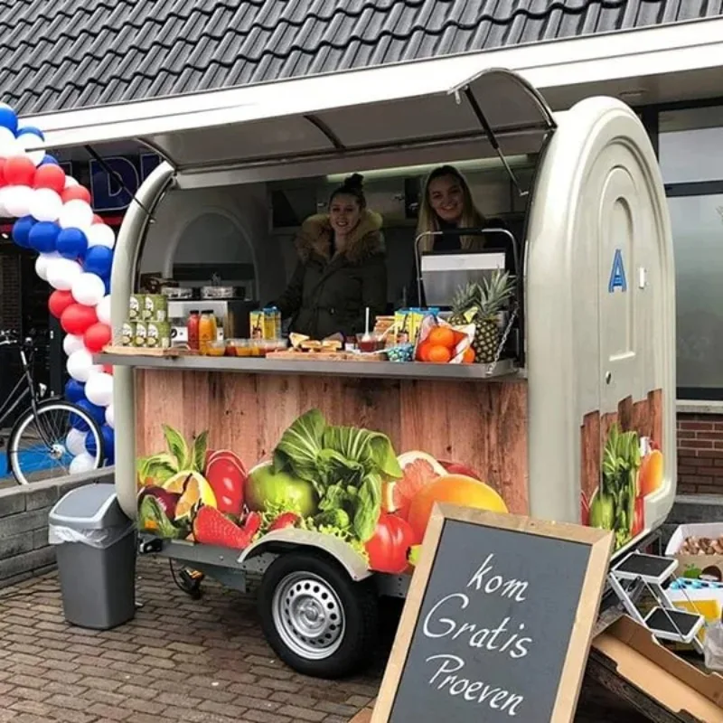 

Customized Mobile Coffee Cart with Wheels Food Trailer Hot Dog Snack Vending Cart for Outdoor Street Business