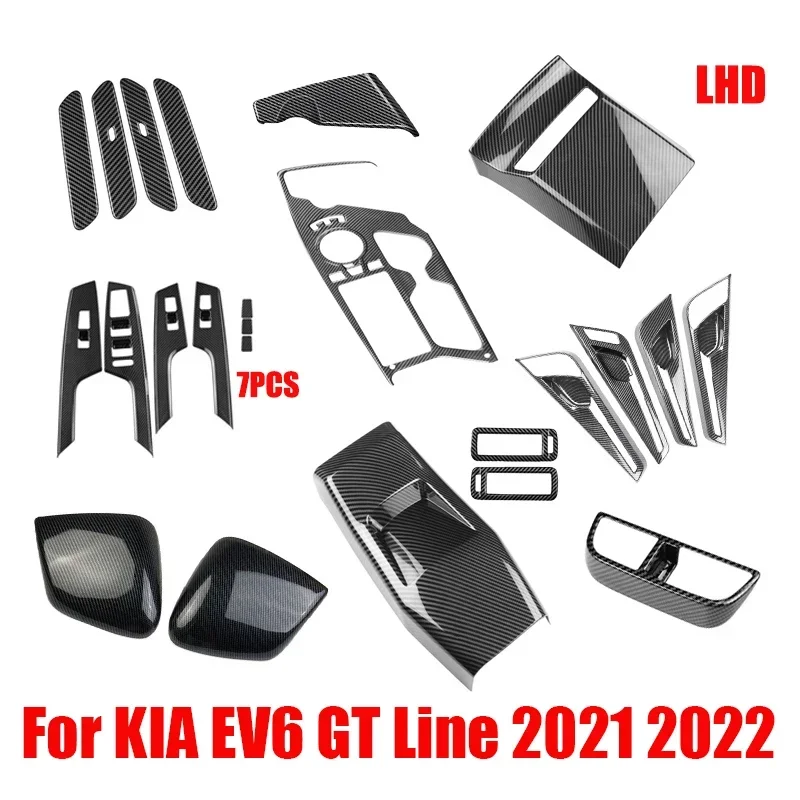 For KIA EV6 GT Line 2021 2022 carbonfiber headlight window swtich cover /gear shift panle /rear air vent cover /door handle bowl