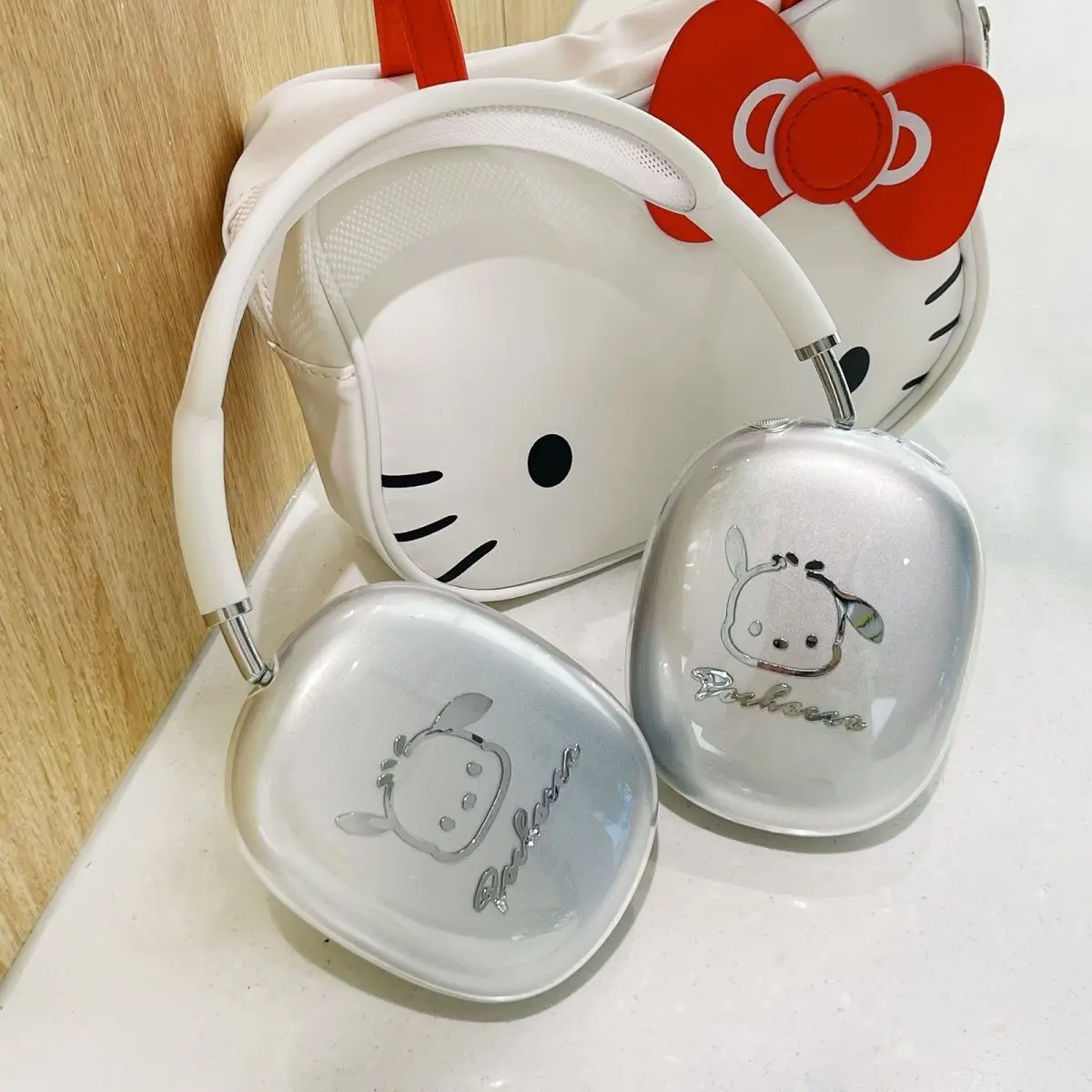 Silver Pochacco Cartoon Transparent Case For Airpods Max  TPU Wireless Headphones Shockproof Case Replacement Protector Cover