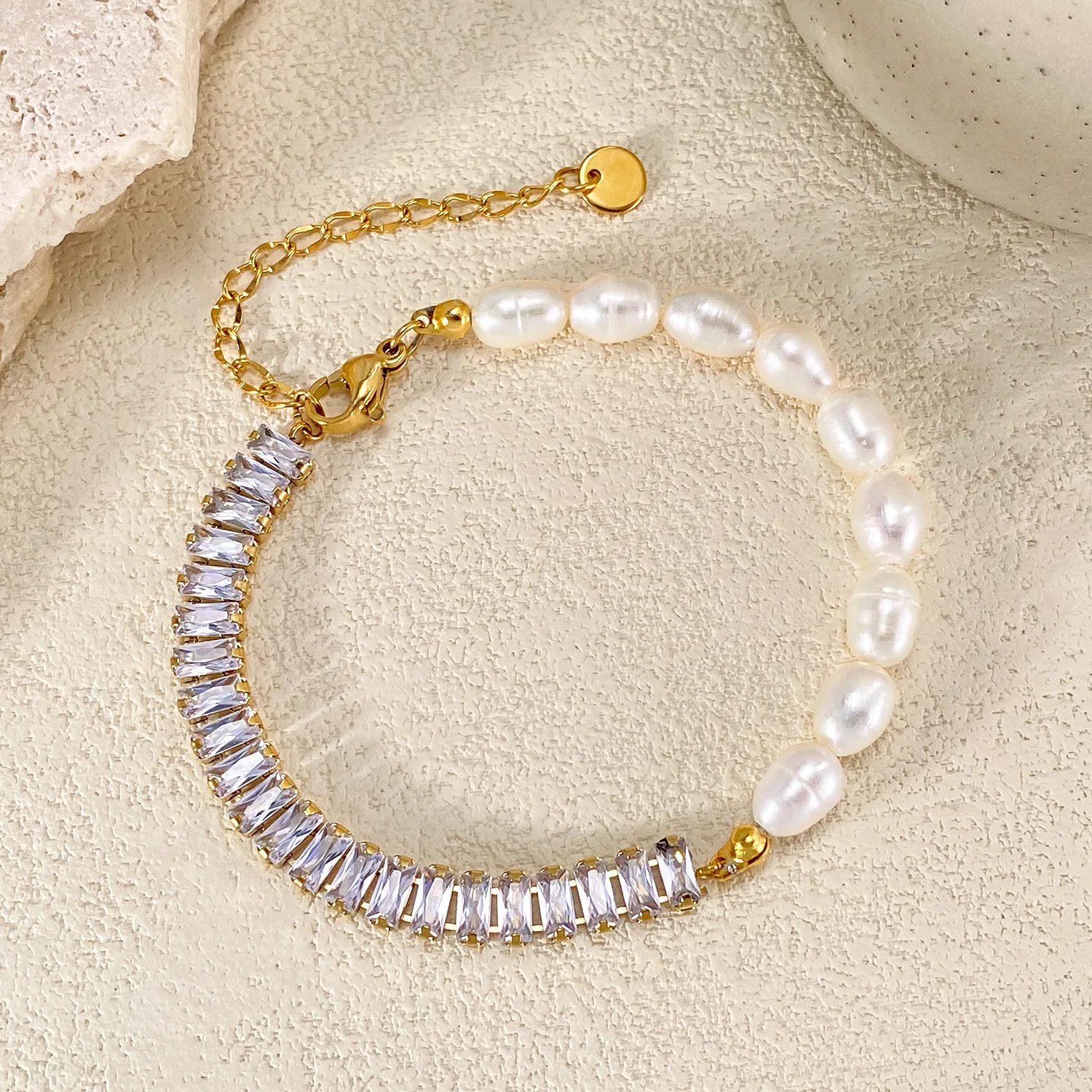 

Stainless Steel Pearl Handmade Bracelet for Women Girls AAA Cubic Zirconia Bead Chain Luxury Charm Jewelry Gifts