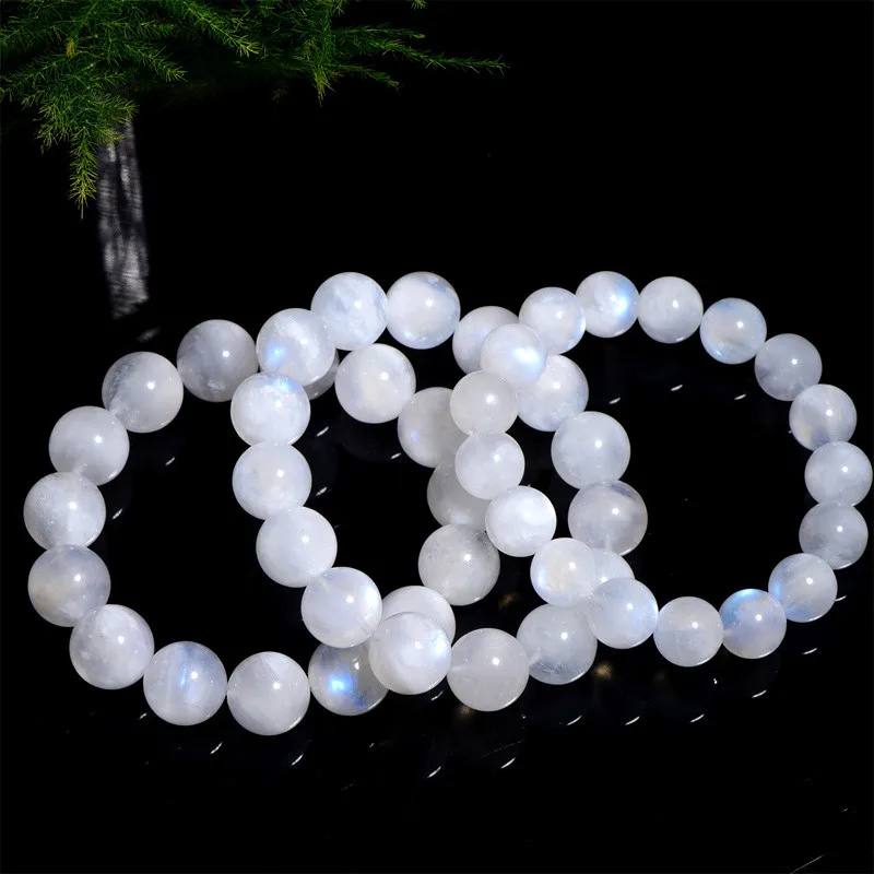 Natural Blue Light Moonstone Round Beads Bracelet Women Men Jewelry Blue Moonstone 8mm 9mm 10mm 11mm 12mm 13mm 14mm AAAAA